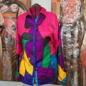 Vtg Picasso Printed Button Down Top SZ 3X